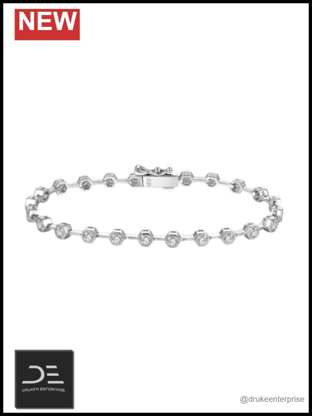 Sterling Silver Moissanite Tennis Bracelet ~ VVS1 Honeycomb Bezel Dual Safety